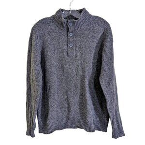 Mens Lambswool Sweater US Large Euro Size 52 Gray Button Mock Neck Royal Class
